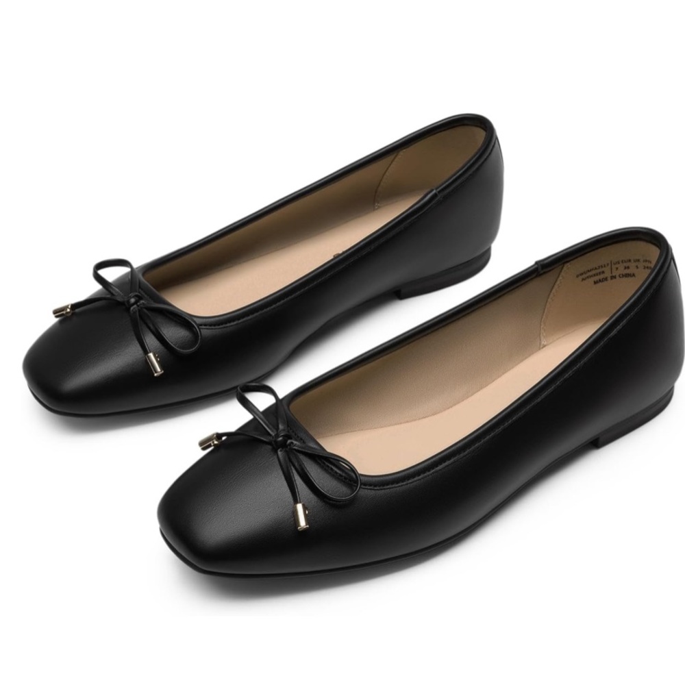 Dream Pairs Black Ballet Flats with Bow Accent